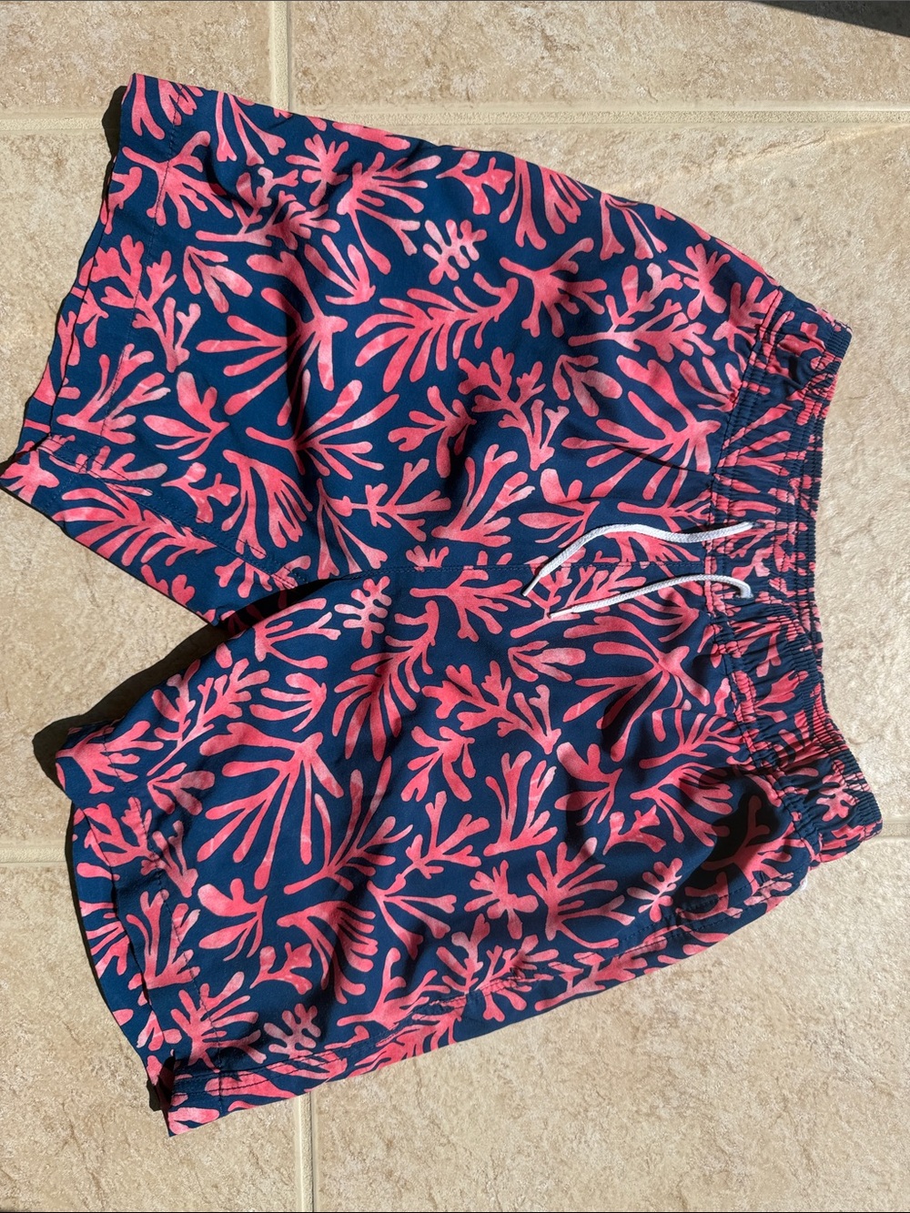 Crewcuts Navy Blue and Pink Coral Print Swim Trunks 14